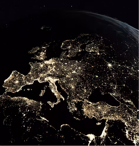 View of continental Europe at night from space
